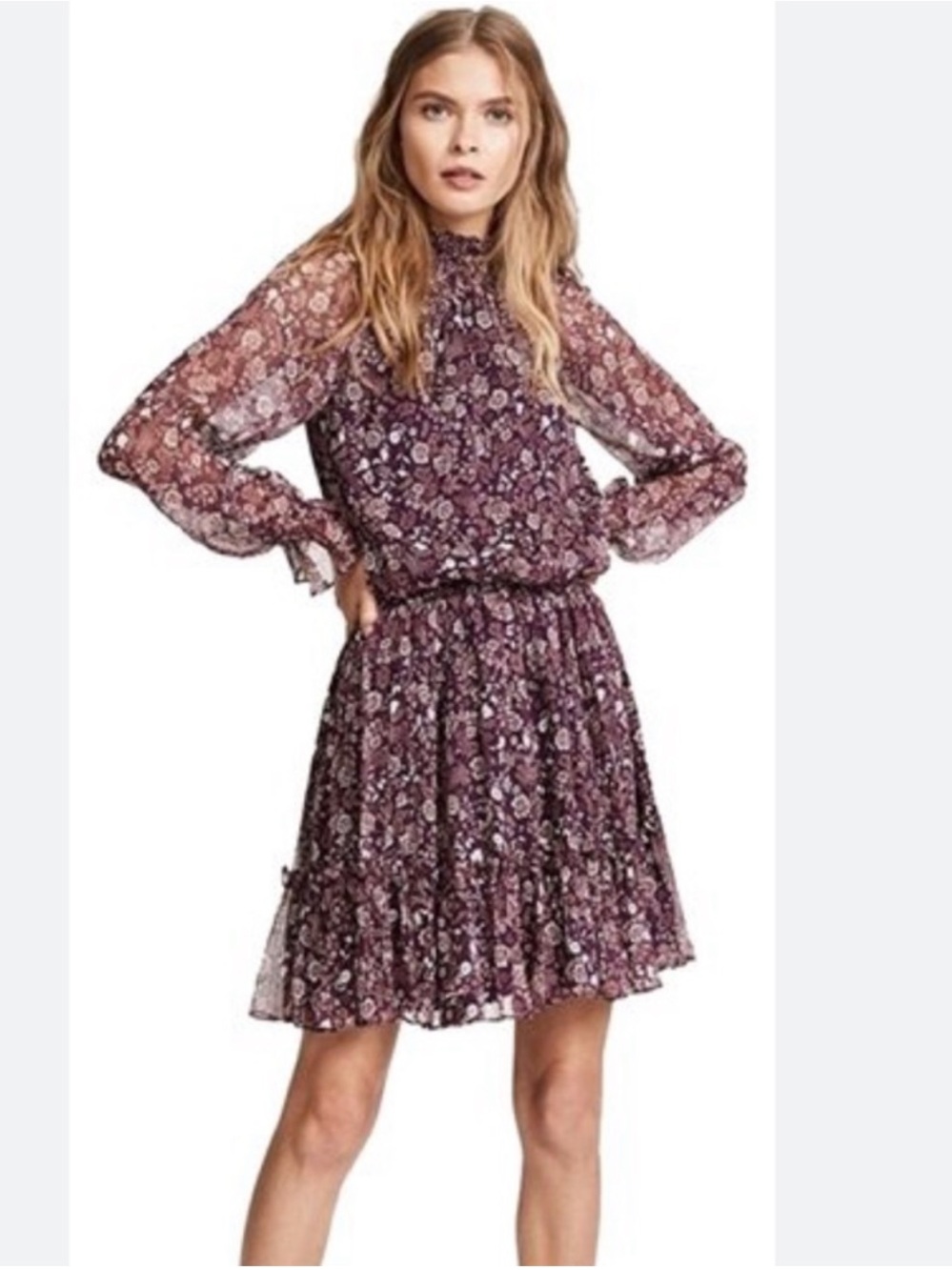 Shoshanna Berkshire Plum Floral Long-Sleeve Henderson dress